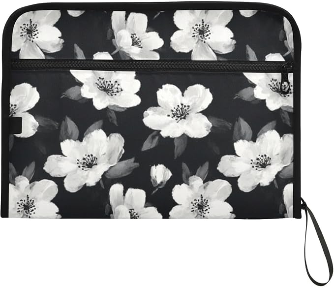 Black White Flowers Accordion File Organizer Expanding Document Folder - Image 7