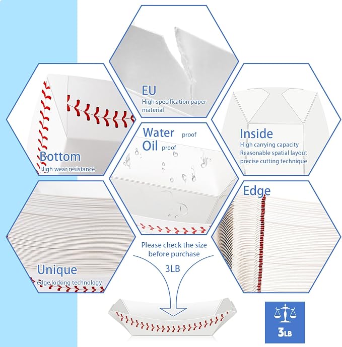 100 Pack 3Lb Paper Food Boat Trays, Baseball Birthday Decoration Baseball Party - Image 3