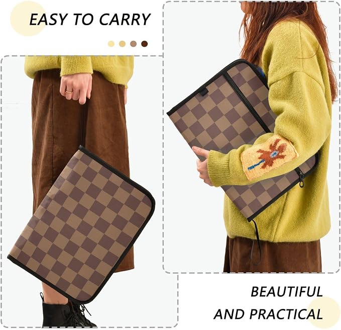 Expanding File Folder Brown Checkerboard Accordion File Organizer 13 Pockets - Image 2
