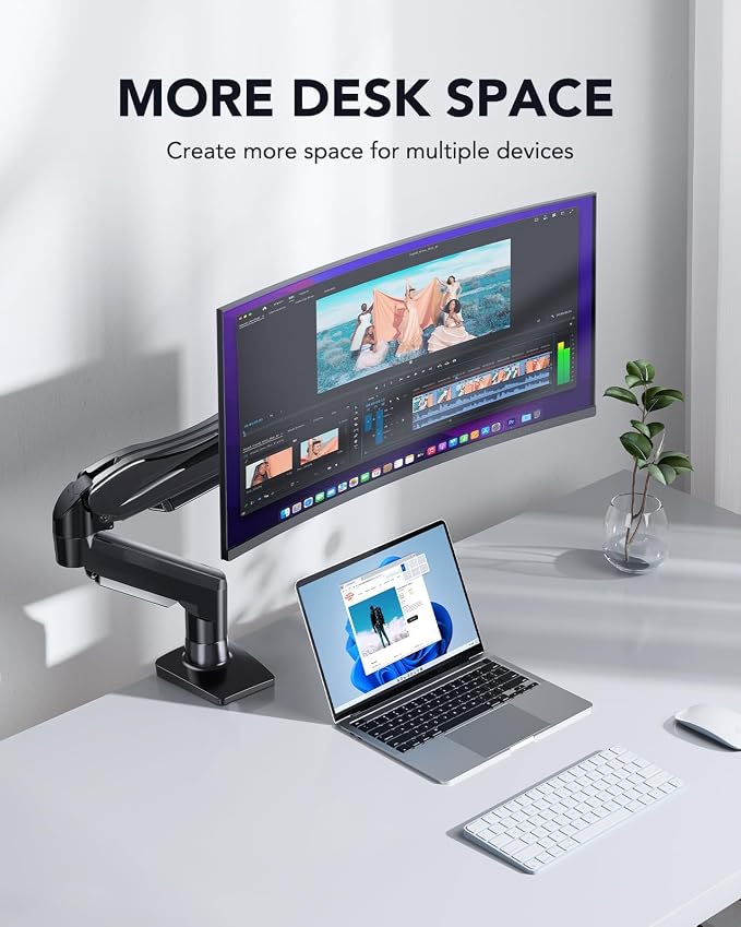HUANUO FlowLift™ Single Monitor Mount, 13 to 32 Inch Monitor Arm, Adjustable - Image 5