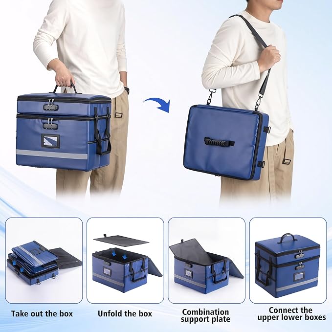 EXLIFBAG 2 Layer File Box with Lock, Portable Document Organizer Box with Handle - Image 4