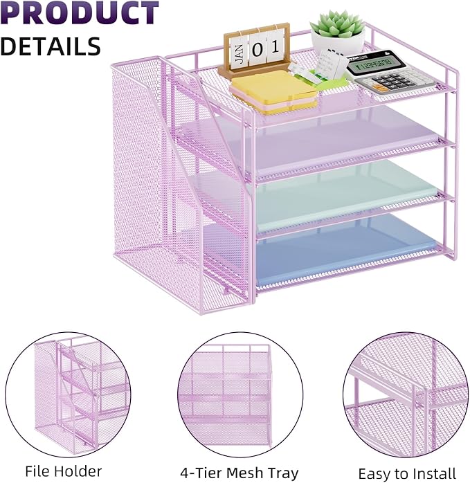 Marbrasse Desk Organizer and Accessories，4-Tier Paper Letter Tray Organizer - Image 4
