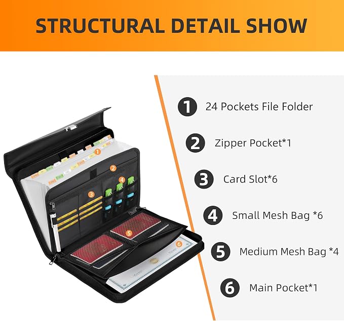 Hontom Accordion File Organizer, 24 Pockets Fireproof Expanding File Folder - Image 3