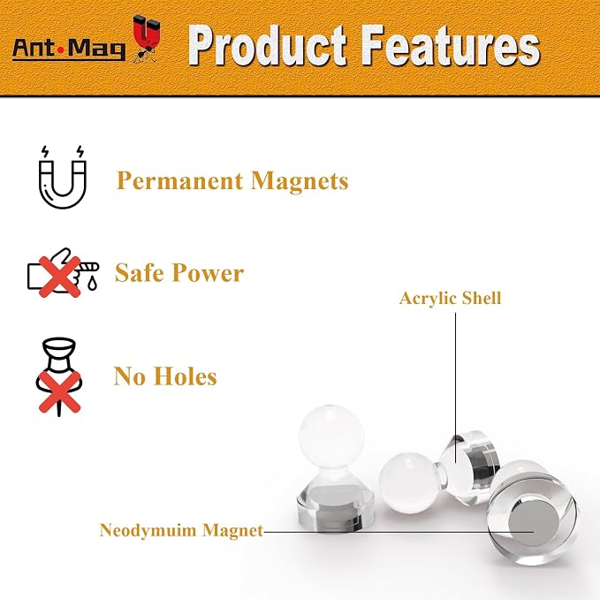 Ant Mag Magnetic Push Pins, 72 Pack Strong Whiteboard Magnets - Image 4