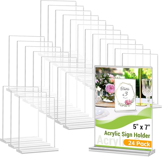 Dynta 24 Pack Acrylic Sign Holder 5x7 Inches Double Sided Picture Frame T Shape by Dynta