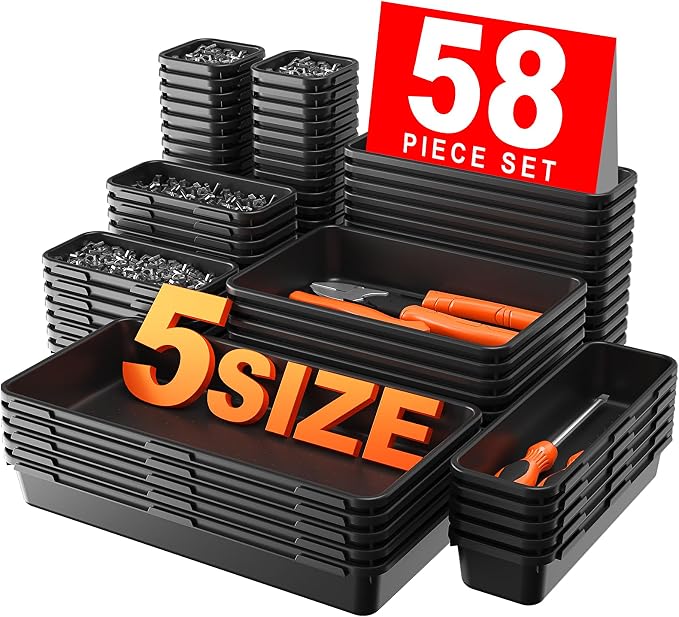 A-LUGEI【】【5 Size】 Tool Box Organizer Tray Divider Set, 【Black】 Desk by A-LUGEI