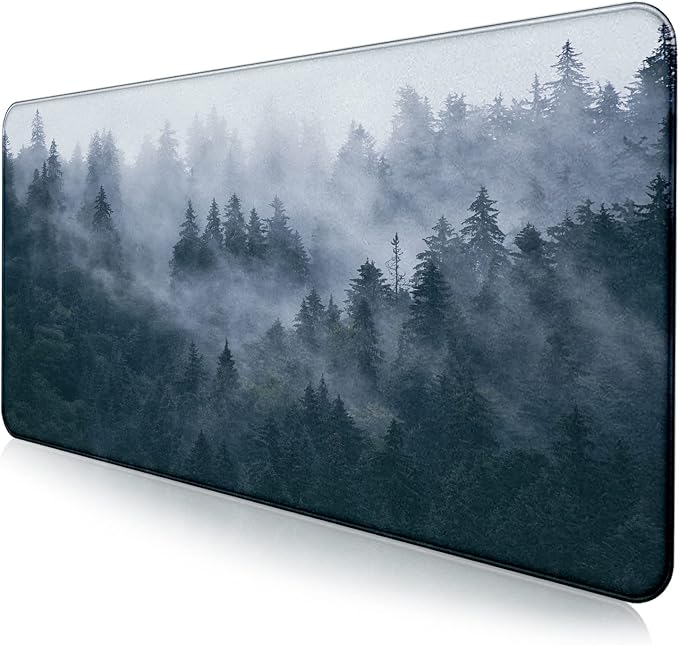 Gray Forest Mouse Pad with Seam Edge Design, Non Slip Rubber Keyboard Pad | by LQFIWSS