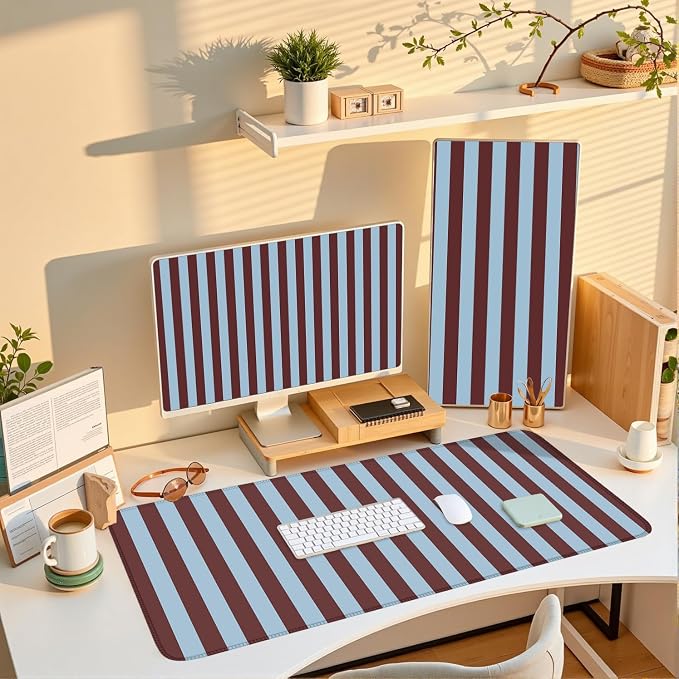 Maroon Striped Desk Mat Cute Pastel XXL Large Gaming Mouse Pad Desk Pad Kawaii - Image 6
