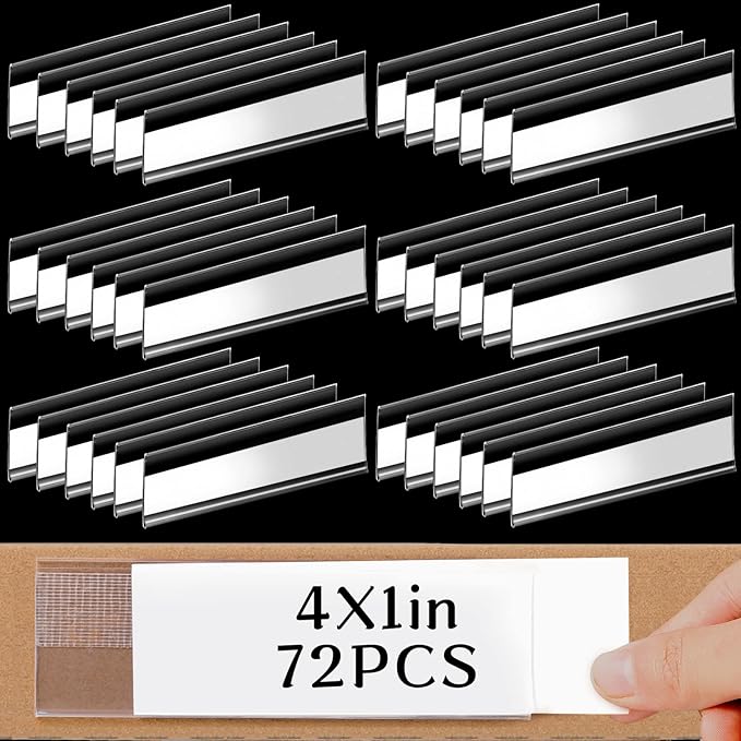72 Pieces Clear Plastic Adhesive Shelf Tag & Price Label Holders by Cindeer