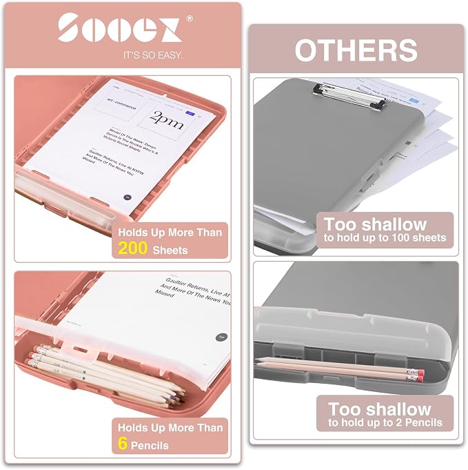 Sooez Clipboard with Storage, Clip Board 8.5 x 11 with Pen Holder, Plastic - Image 3