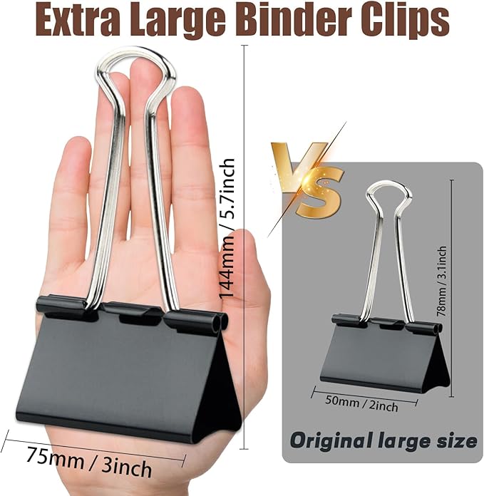 18 Pack 3 Inch Jumbo Binder Clips, Extra Large Binder Clips Heavy Duty Paper - Image 2
