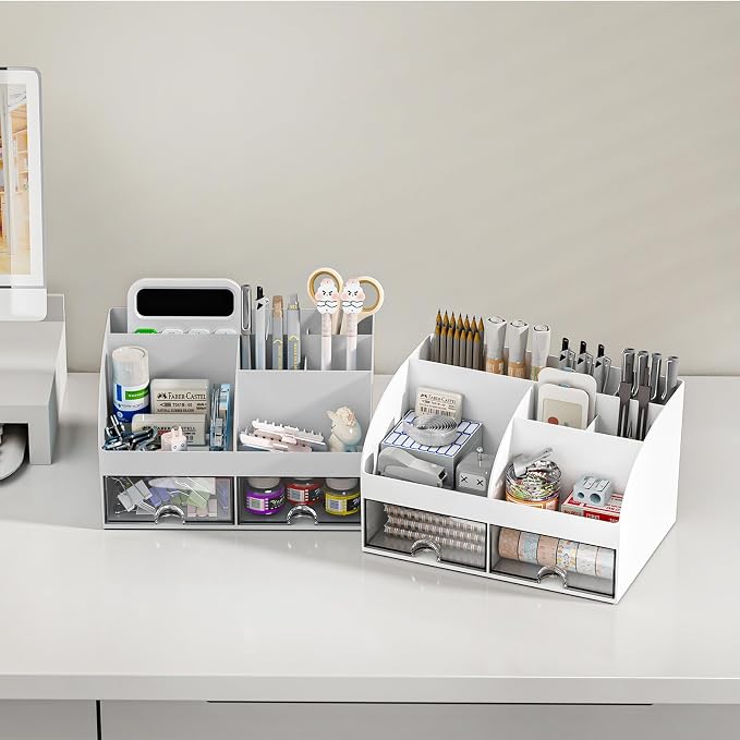 COMFYROOM Desk Organizer with 6 Compartments and 2 Drawers, Plastic Makeup - Image 5