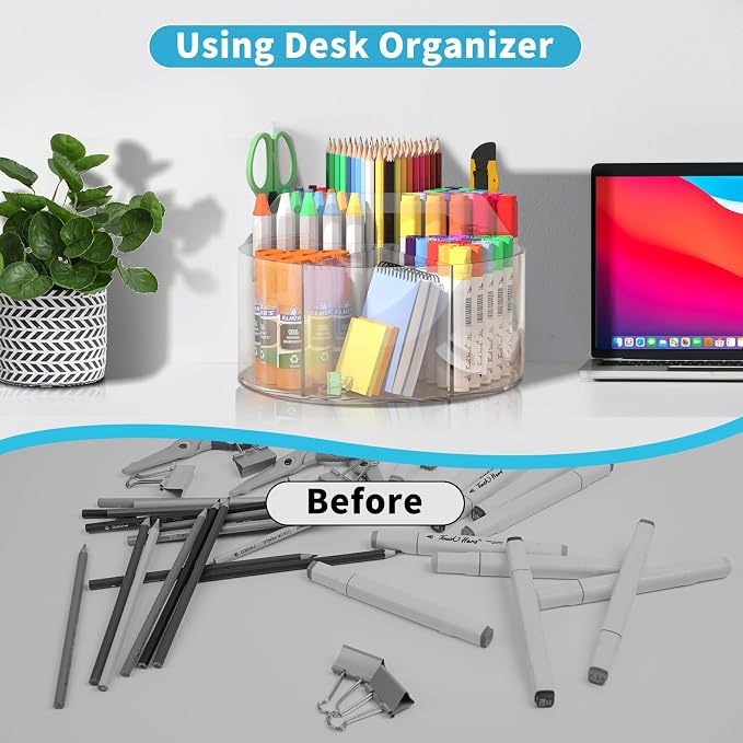 Rotating Markers Organizer for Kids, Acrylic Lazy Susan Organizers for Desks - Image 4