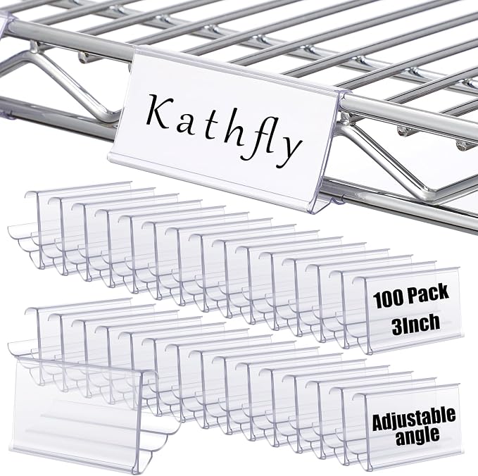 Kathfly 100 Pack Wire Shelf Label Holders Shelf Cable Tags by Kathfly