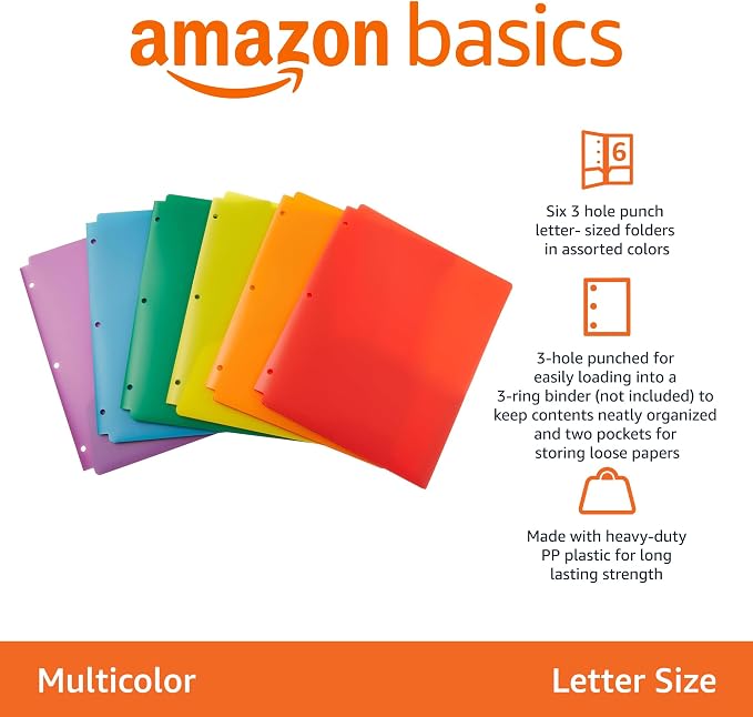 Amazon Basics Plastic 3-Hole Punch File Folders - Image 2