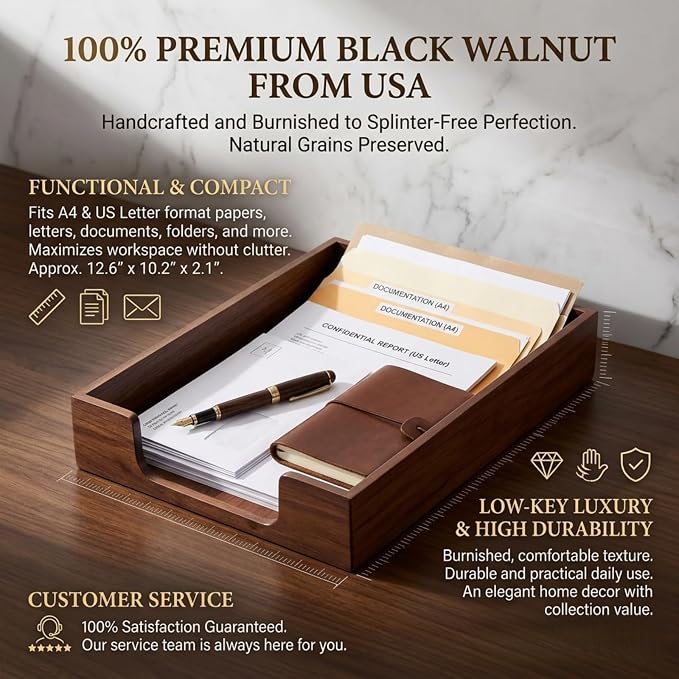 Bamber Wood Letter Tray Wooden Desk Organizer Paper Document File Tray - Image 4