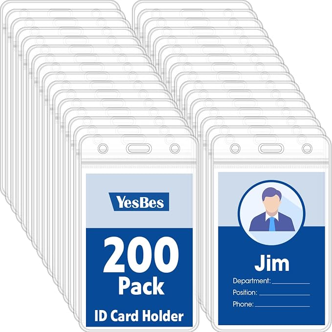 200 Pcs Vertical Badge Holders, Waterproof ID Badge Holder, Credit Cards by YesBes