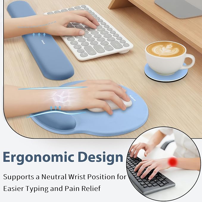 Sushret Mouse Pad and Keyboard Wrist Rest, 3-in-1 Gel Memory Foam Ergonomic - Image 2