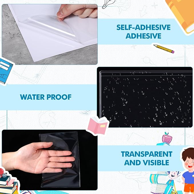 Outus 60 Pcs Self Adhesive Shop Ticket Holders Clear Plastic Sleeves Adhesive - Image 5