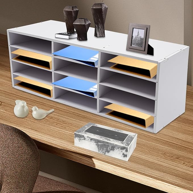 12 Compartments Literature Organizer, Desktop File Sorter Mail Center Paper - Image 3