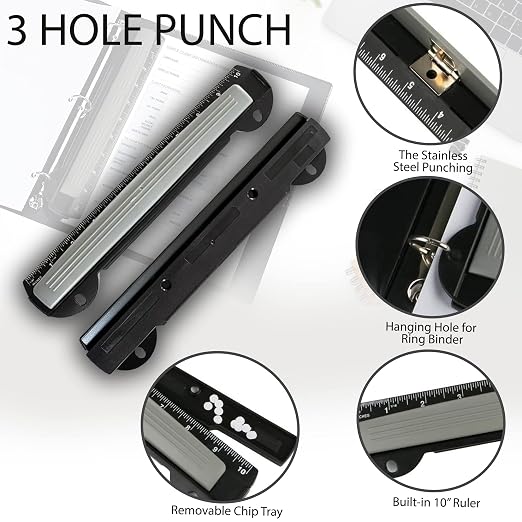 Performore 3 Ring Hole Punch for Binder, Paper Hole Punch - Image 4