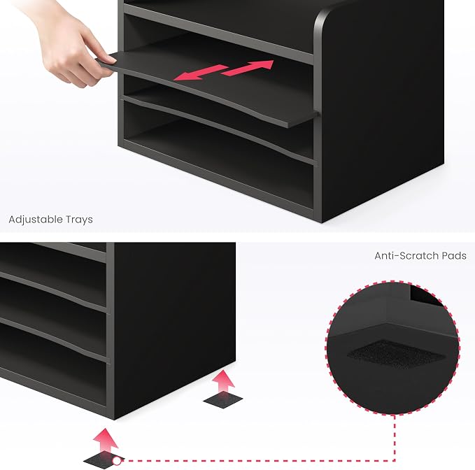 Ballucci File Organizer, 4-Tier Office Desk Organizer, Open Top Wood Paper - Image 5