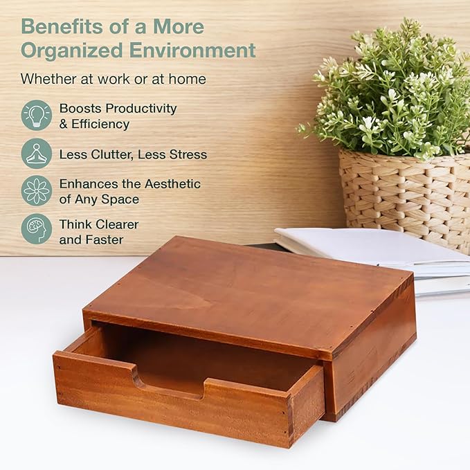 Single Drawer Desktop Storage Organizer in a Modern Wood Design Wooden - Image 5