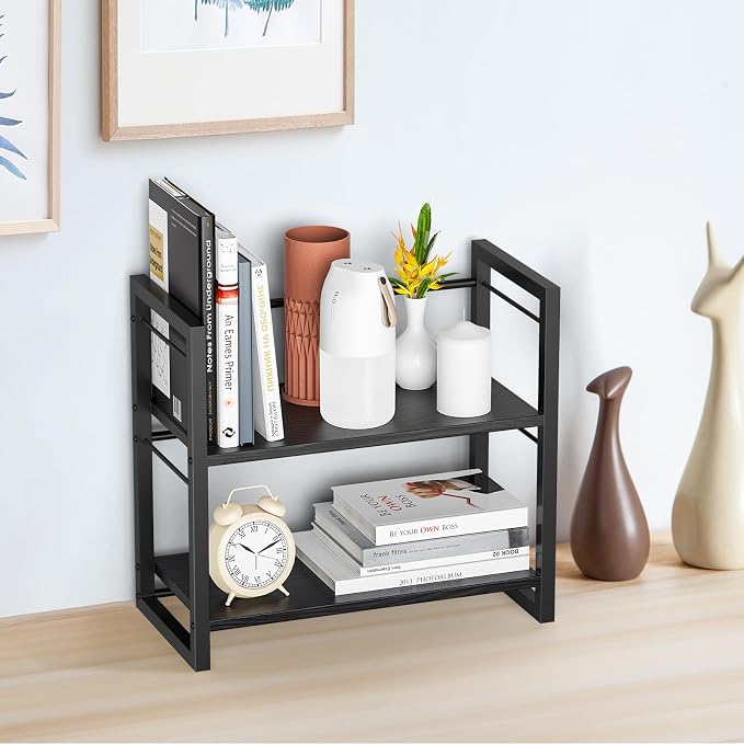 Office Desk Shelf Organizer, Wood Desktop Bookshelf Supplies Storage Rack - Image 2