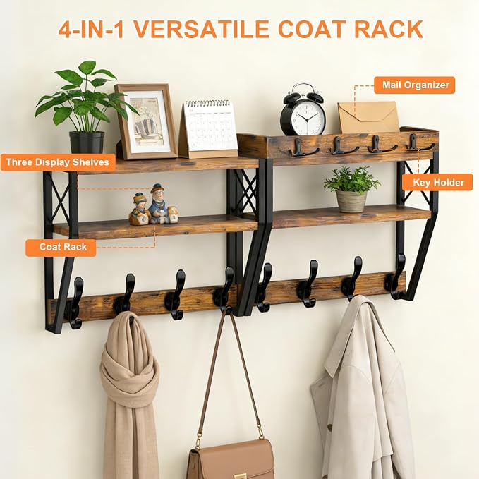 Upgraded 3-Tier Large Coat Rack Wall Mount - Image 3