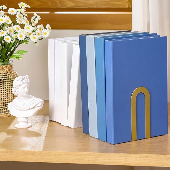 Chunful 4 Pcs Gold Modern Metal Book Ends - Image 2