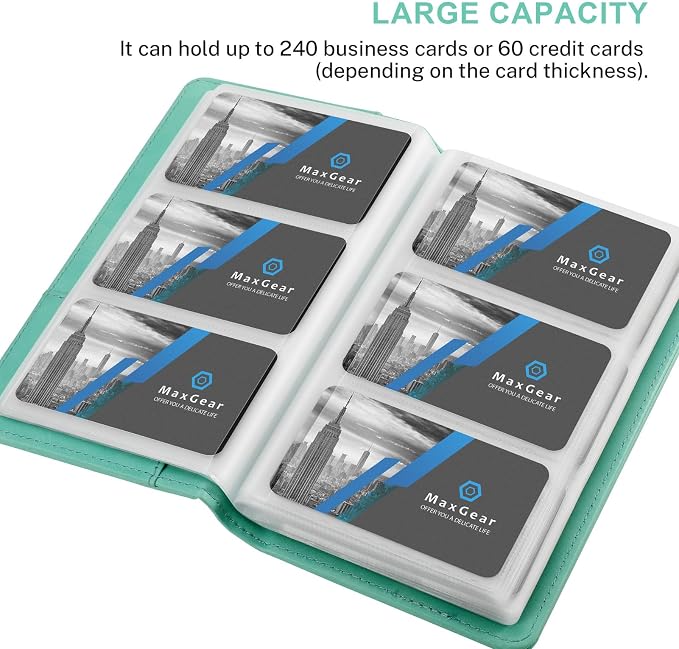 MaxGear Business Card Organizer Book, Holds 240 Cards, Turquoise | Portable PU - Image 4