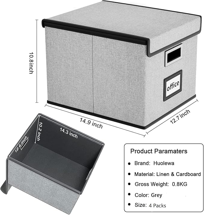 Portable File Organizer Boxes Set of 4, Large Linen Hanging Office Document - Image 5