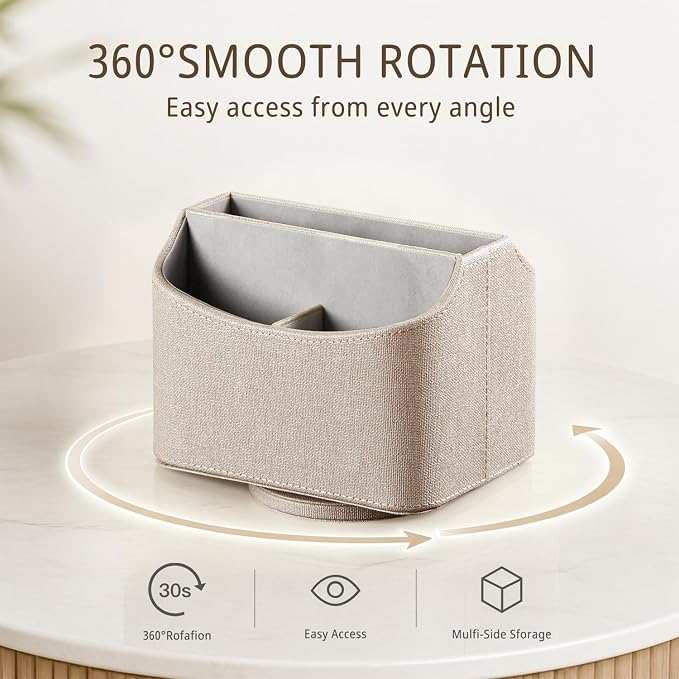 PUSU Leather 360°Rotatable Remote Control Holder, Nightstand TV Remote Caddy - Image 4