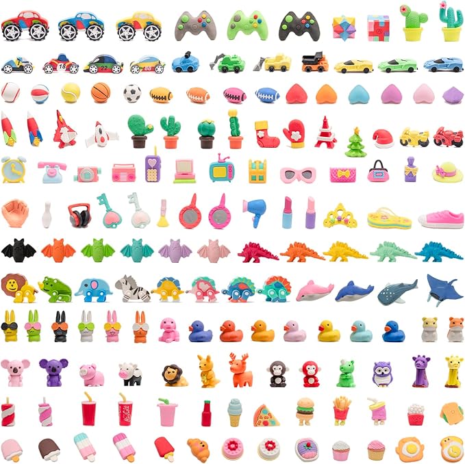156pcs 3D Cute Kids Erasers, Random Desktop Pet Toys Gifts, Classroom Rewards by CLOCKKING