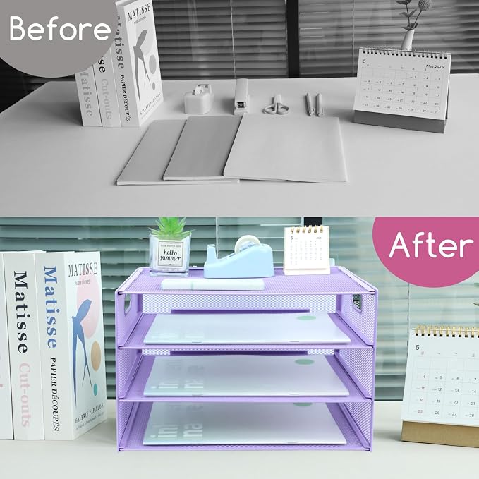 3 Tier Lettrer Tray Organizer, Metal Mesh Desk File Organizer - Image 4