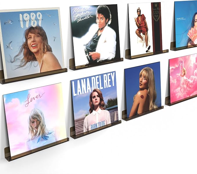 Laurensory 8 Pack Vinyl Record Shelf Wall Mount Shelves, 12 inch Clear Acrylic by Laurensory