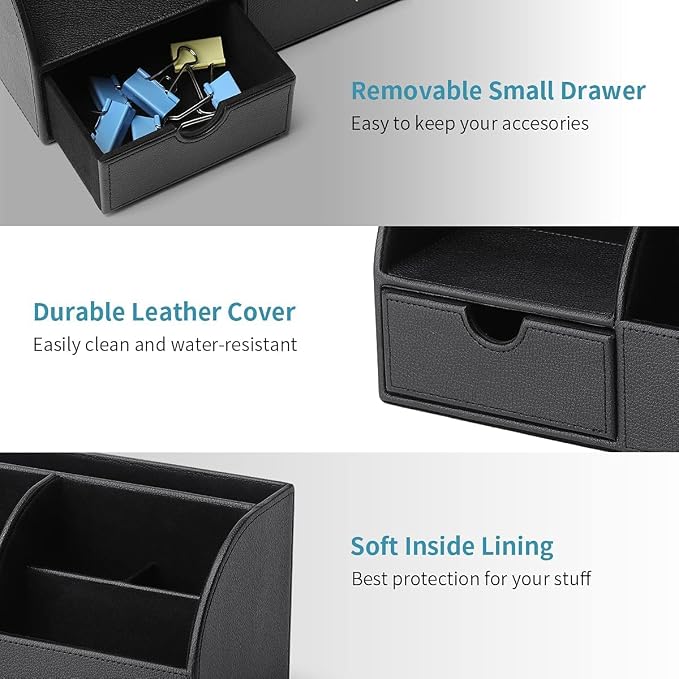 VLANDO Office Desk Organizer Leather Desktop Organizer Caddy - Image 3