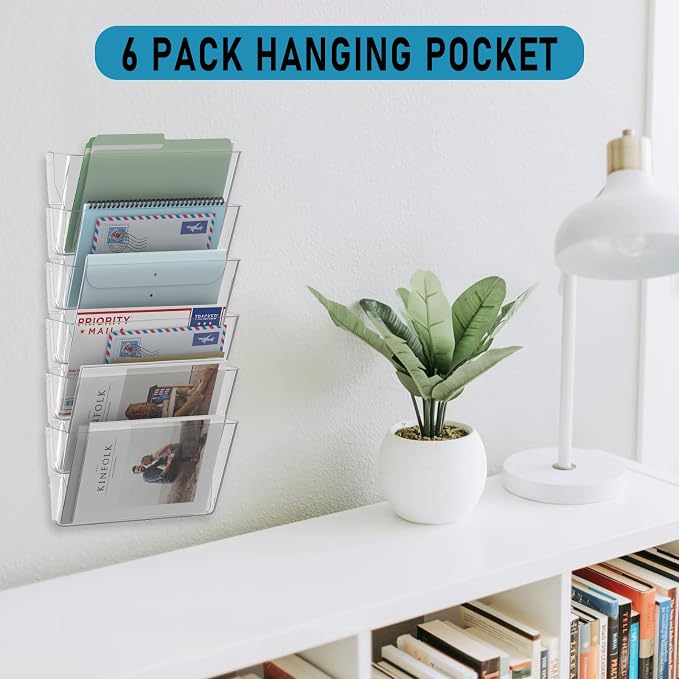 MINDEPOT 6 Pockets Acrylic Wall File Organizer, Plastic Hanging Wall File Holder - Image 8