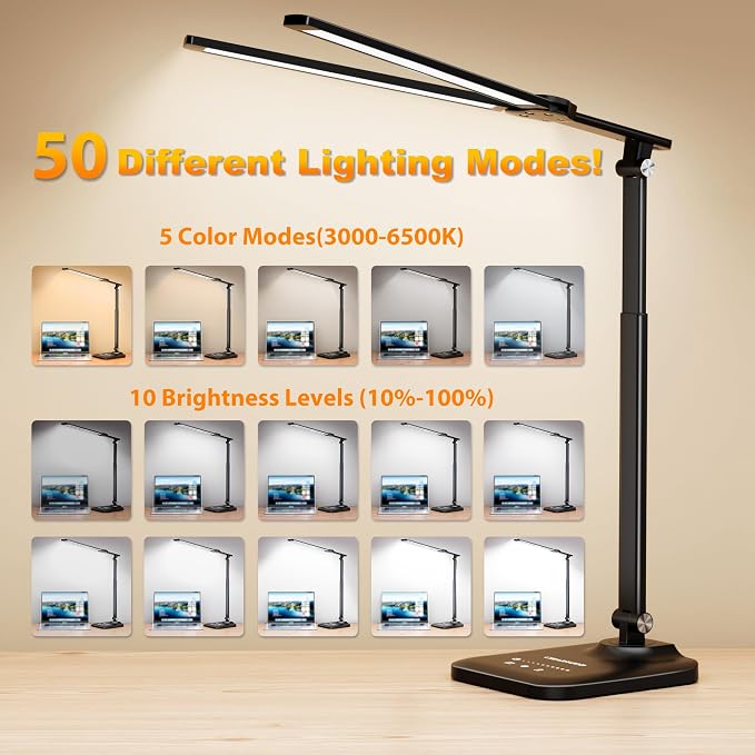 CHARYJOD LED Desk Lamp for Office Home, Height Adjustable Architect Desk Light - Image 4