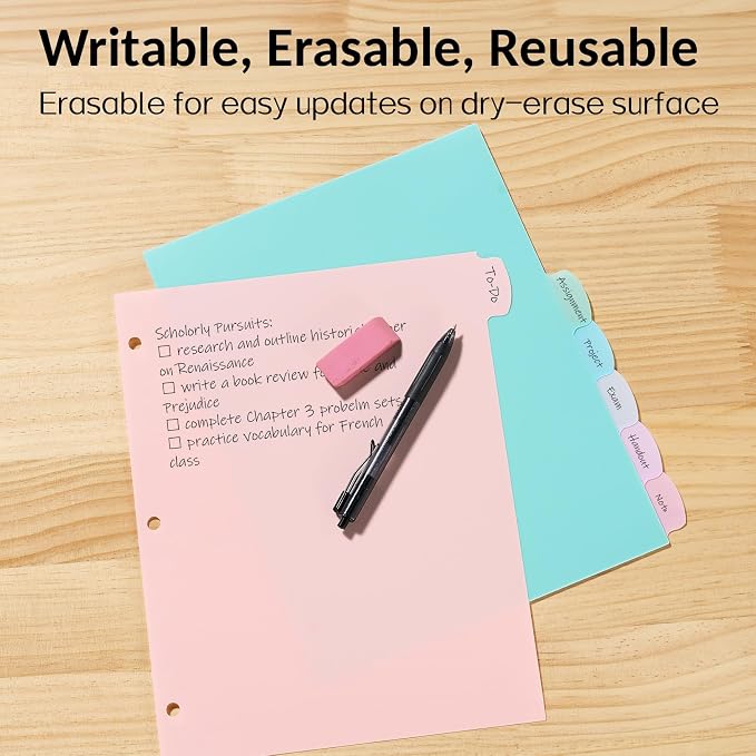 Sooez 8 Tabs Long-Lasting Plastic Write & Erase Large Tabs Dividers - Image 7