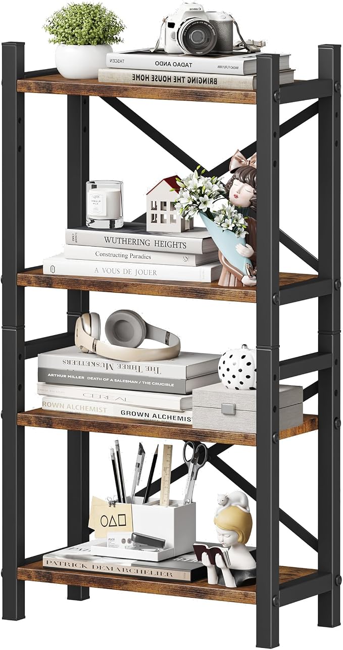 Desktop Bookshelf, 4-Tier Stackable Narrow Bookcase, Adjustable Industrial Desk by Homeiju