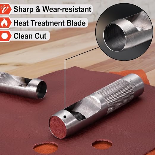 Spurtar 12 PCS Steel Hollow Leather Punch Set 1/8''-3/4'' Heavy Duty Round Hole - Image 3