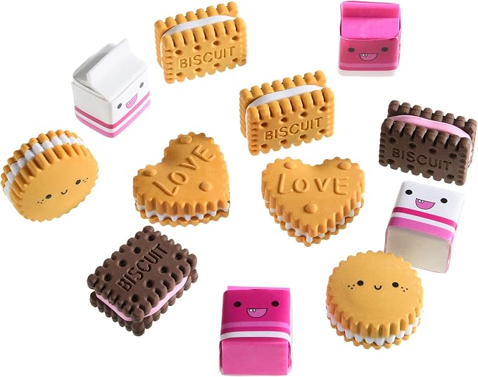 Cookie Erasers for Kids, 12 Pieces 3D Cute Food Puzzle Mini Biscuit Eraser by DOMG