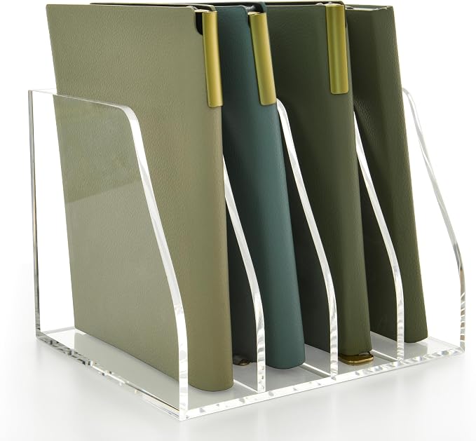 Acrylic Magazine File Holder, 4 Vertical Compartments Desk Document Sorter by AIMOLLYACRYLICSTORAGE