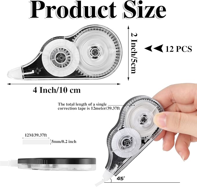 BESARME 12 Pack Correction Tape, 39 ft Each, 0.2 in Width | Instant-dry tape - Image 2