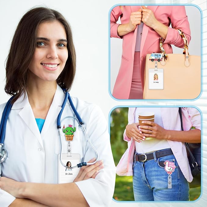 Feifeiya 24 Pcs Funny Badge Reel Nurse Cute Retractable Name ID Clip Badge - Image 3