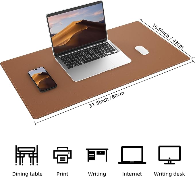 AFIING Leather Desk Mat, 31.5" x 17", Cork Desk Pad Protector | Dual-Sided Cork - Image 2