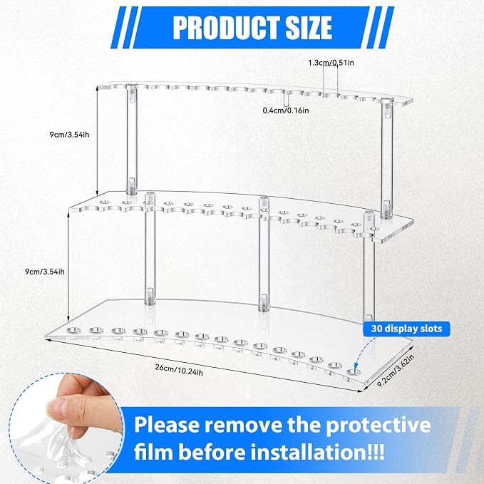 Zourane Acrylic Pen Display Stand, 2-Tier 30 Slot 1.3cm Wide Pen Holder - Image 2