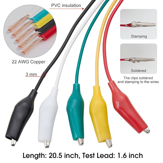 WGGE WG-026 10 Pieces and 5 Colors Test Lead Set & Alligator Clips, 20.5 inches - Image 3