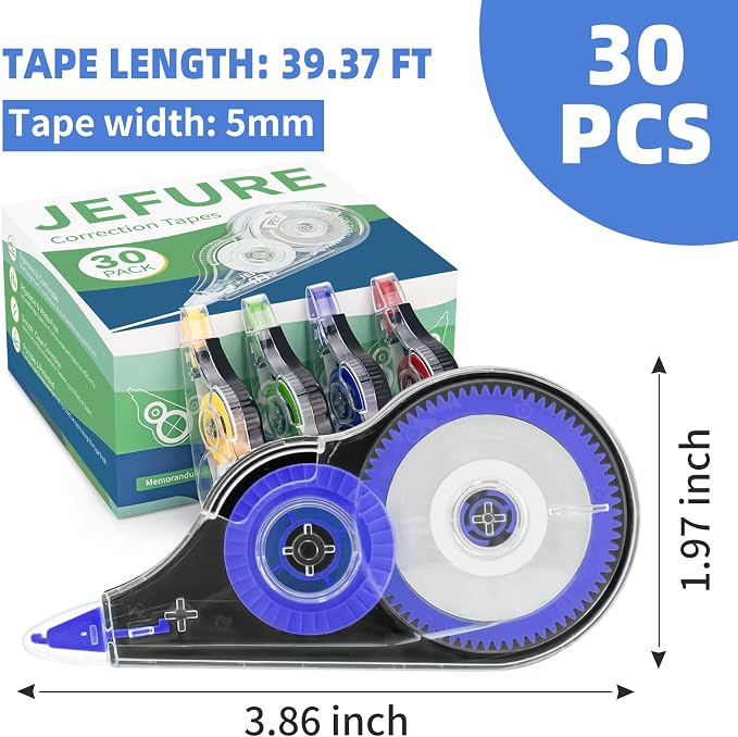30 Pcs Colorful Correction Tape, 39.4 Ft White Wrong Out Tear-Resistant Bulk - Image 2